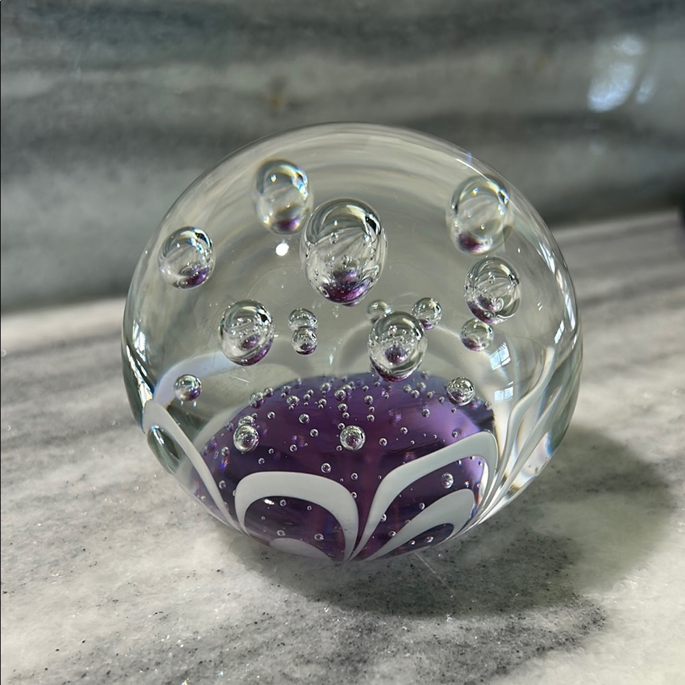 Vintage Purple and White Glass paperweight